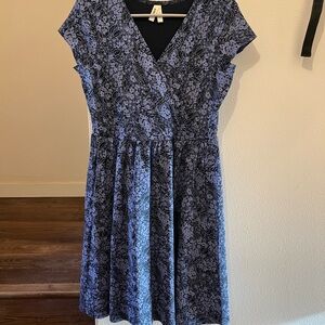 Floral V-Neck Dress in Blue and Black